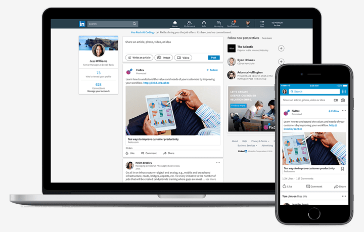 Een LinkedIn-campagne van LocalClicks op laptop en telefoon.